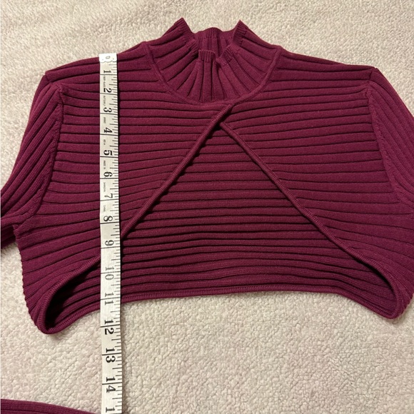 Ronny Kobo Garner Knit Top Ribbed Sweater Set Two Piece Shrug Burgundy Red - Picture 11 of 16